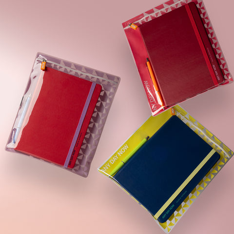 Notebook, Pen and Pouch Gift Set Plum & Orange