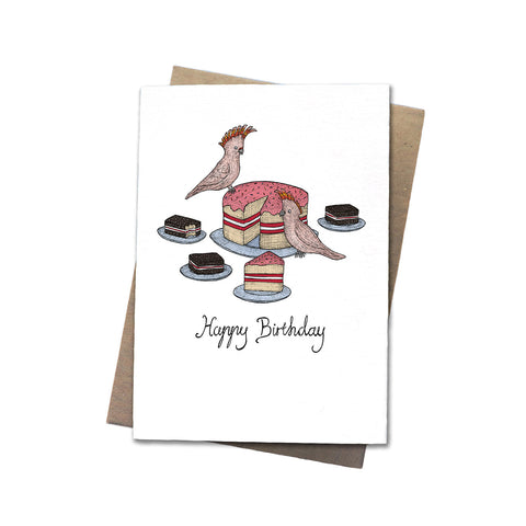 Cockatoos and Cake Greeting Card