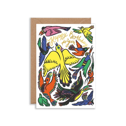 Happy Birthday Birds Greeting Card