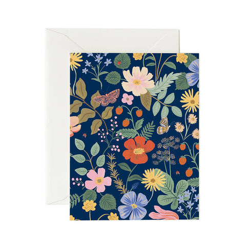 Strawberry Fields Navy Greeting Card